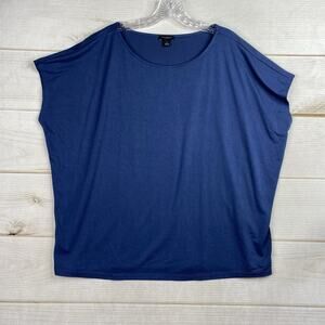 Ann Taylor T-Shirt XL Womens Blue Cozy Slub Round Neck Cap Sleeve Boxy Stretch